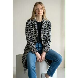 St John Collection Santana Knit Houndstooth Jacket Dress Black Cream Size S/M